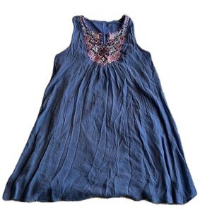 Luxology Women's Sleeveless Blue Dress with Embroidery Fits Large EUC Lined Boho